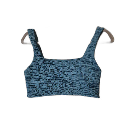 Aila Blue Pixie Bikini Top | Smocked Textured Swim Top | Size M - Picture 2 of 10